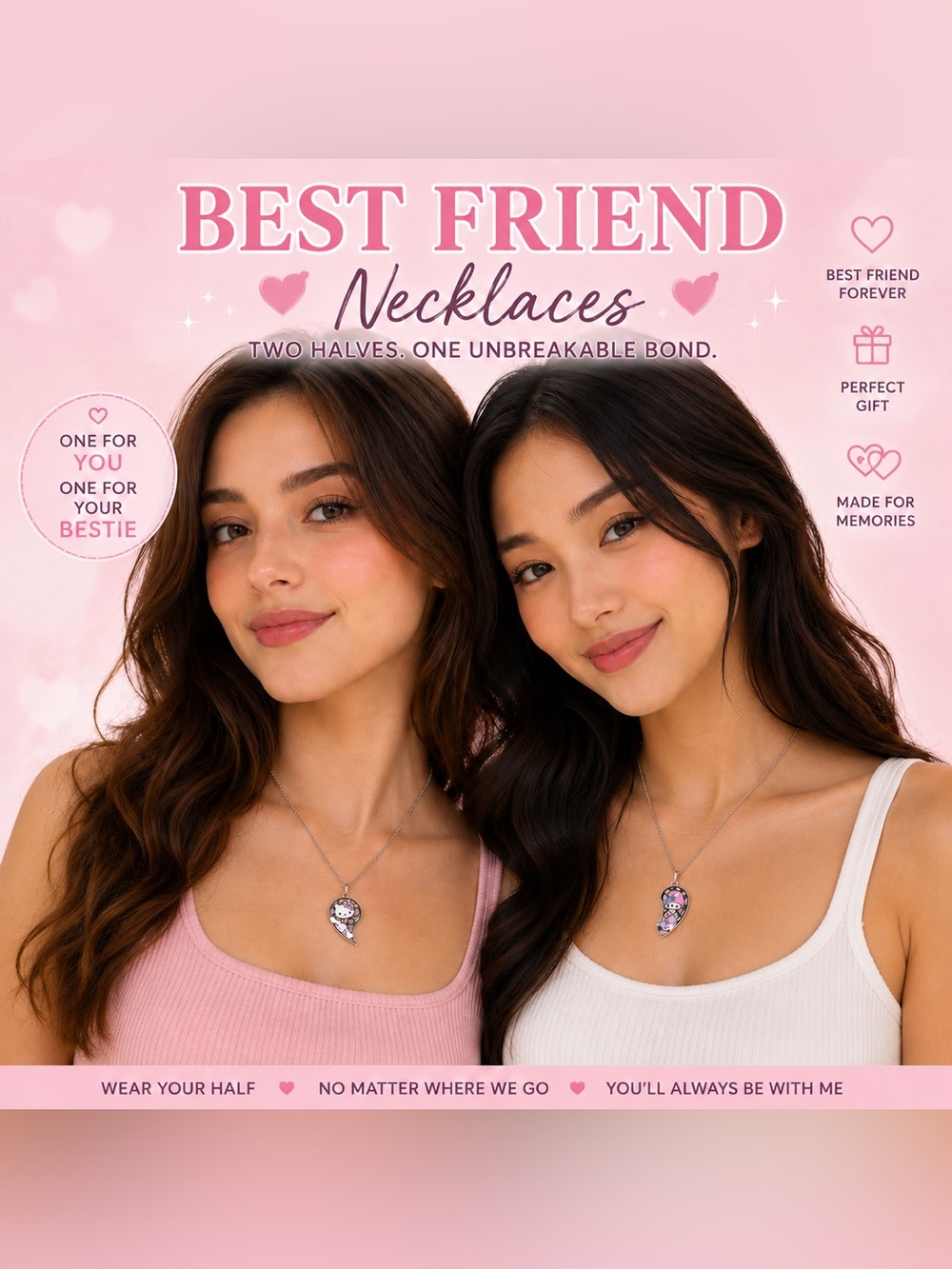 Hello Kitty - NEW Split-Heart Pendant Necklace Set of 2